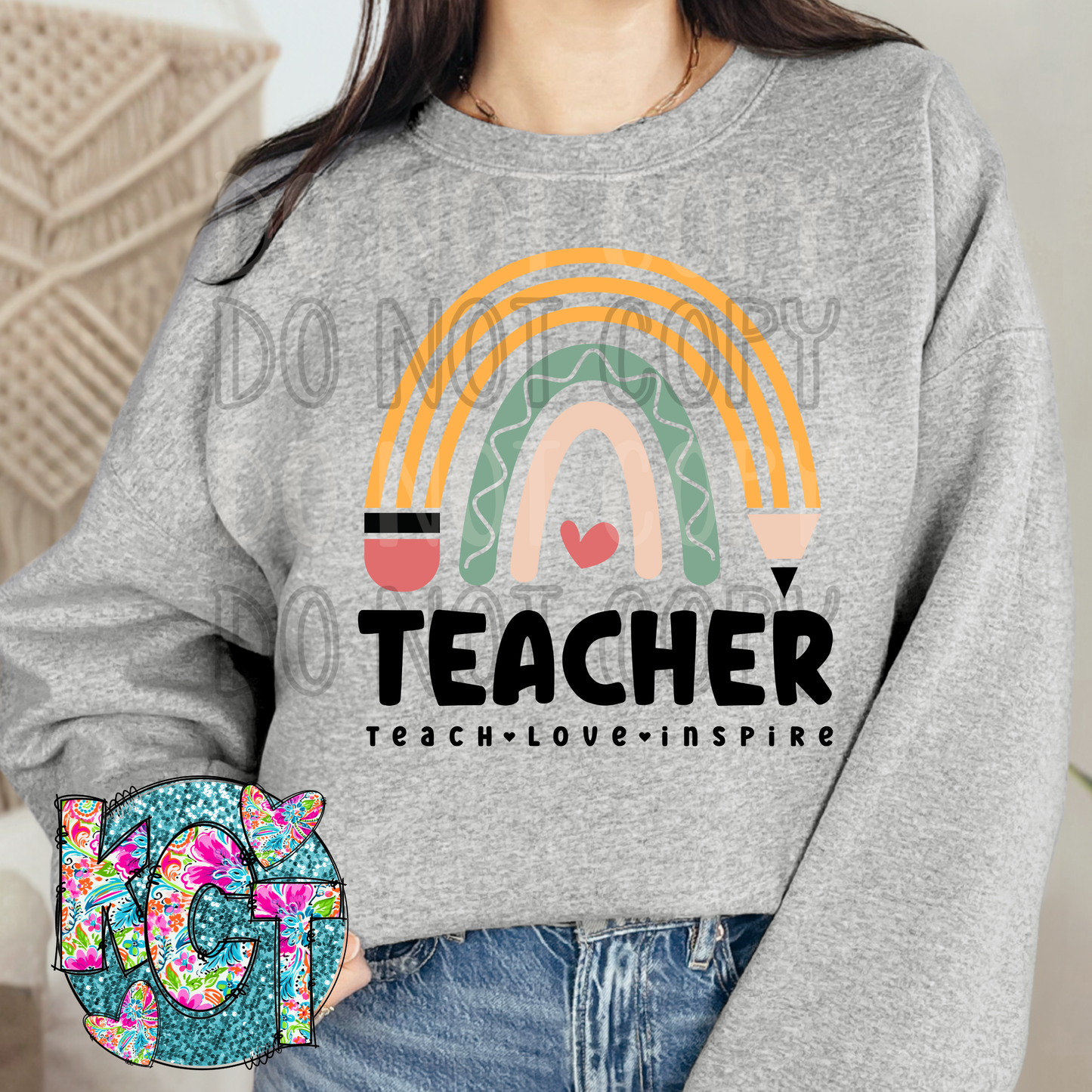 Teacher Rainbow Pencil DTF