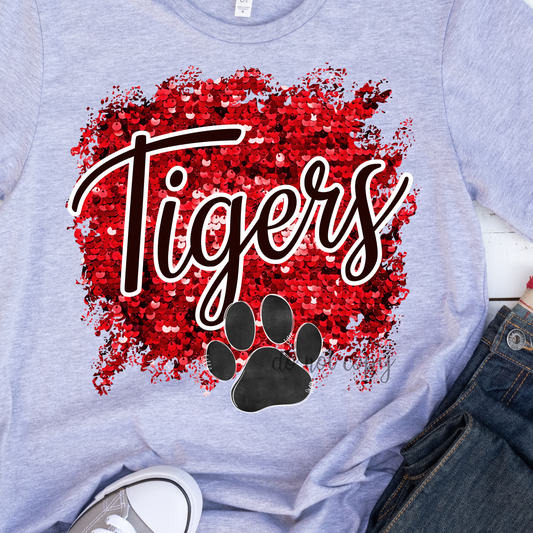 Tigers Red Sequin Dtf