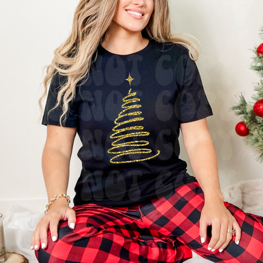 Gold Glitter Christmas Tree DTF