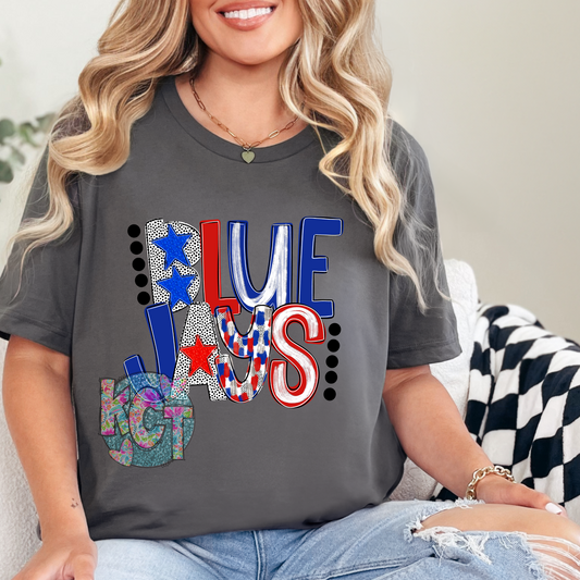 Stars and Dots Mascot Red White and Blue Bluejays Dtf