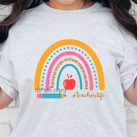 Rainbow #Teacherlife Dtf