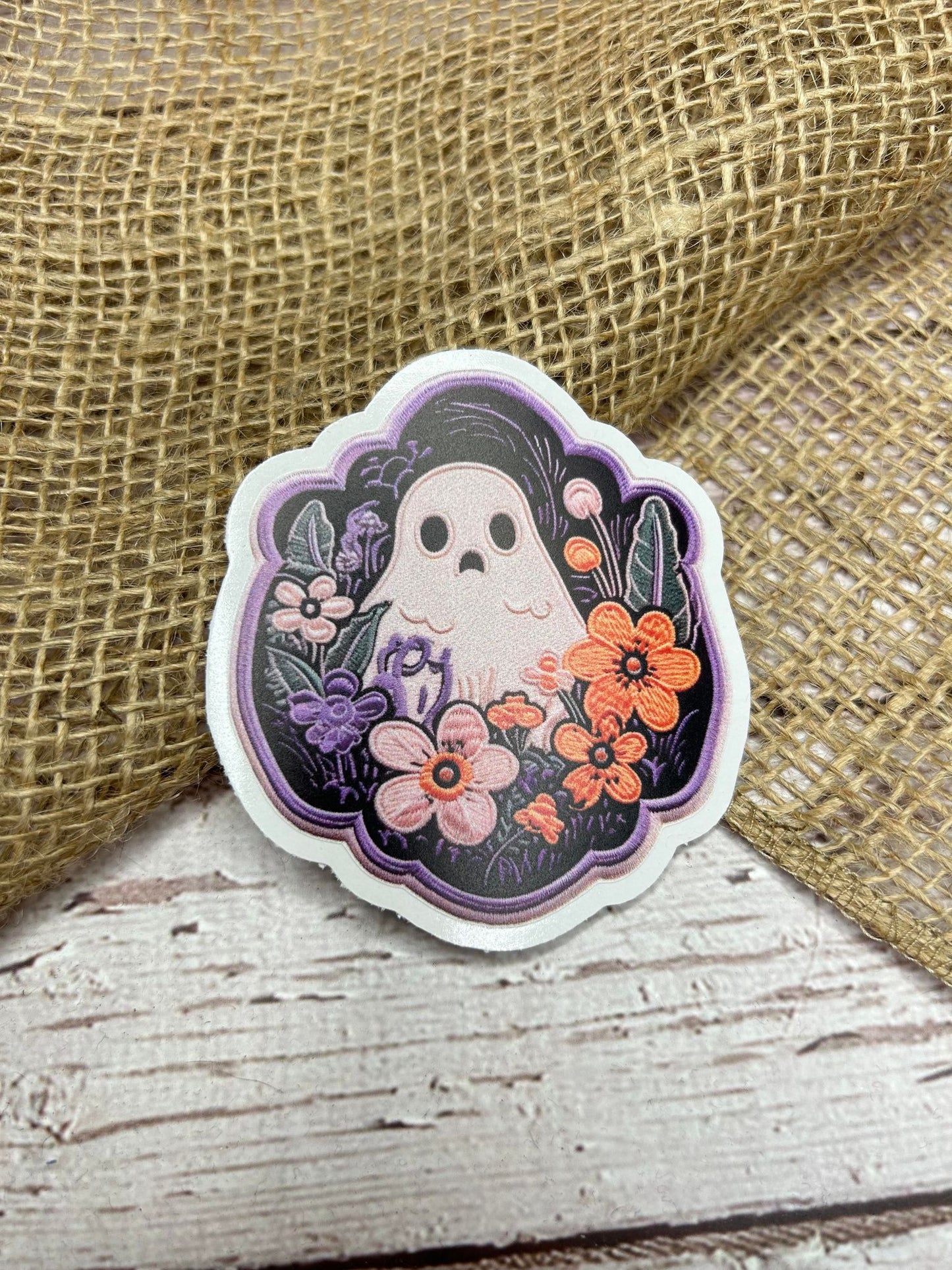 Ghost and flowers embroidered DC