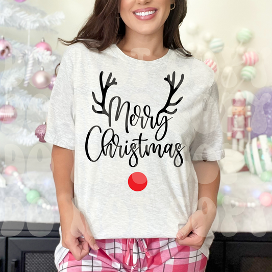 Reindeer Merry Christmas with red nose Dtf