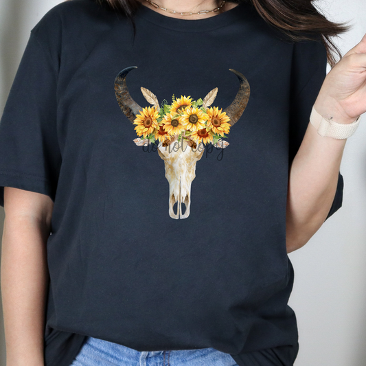 Cow Skull with Sunflowers Dtf