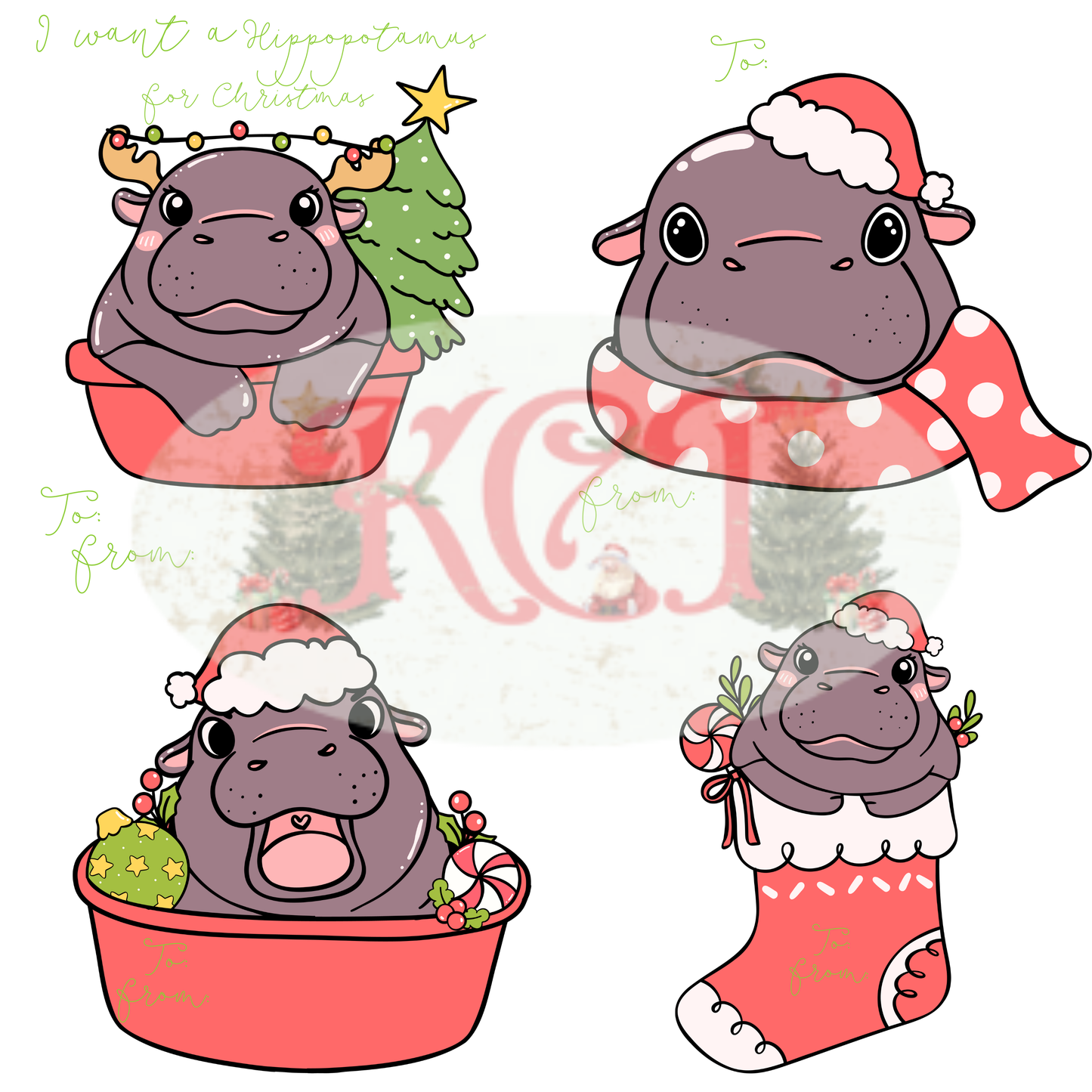 Christmas Hippo Christmas Labels