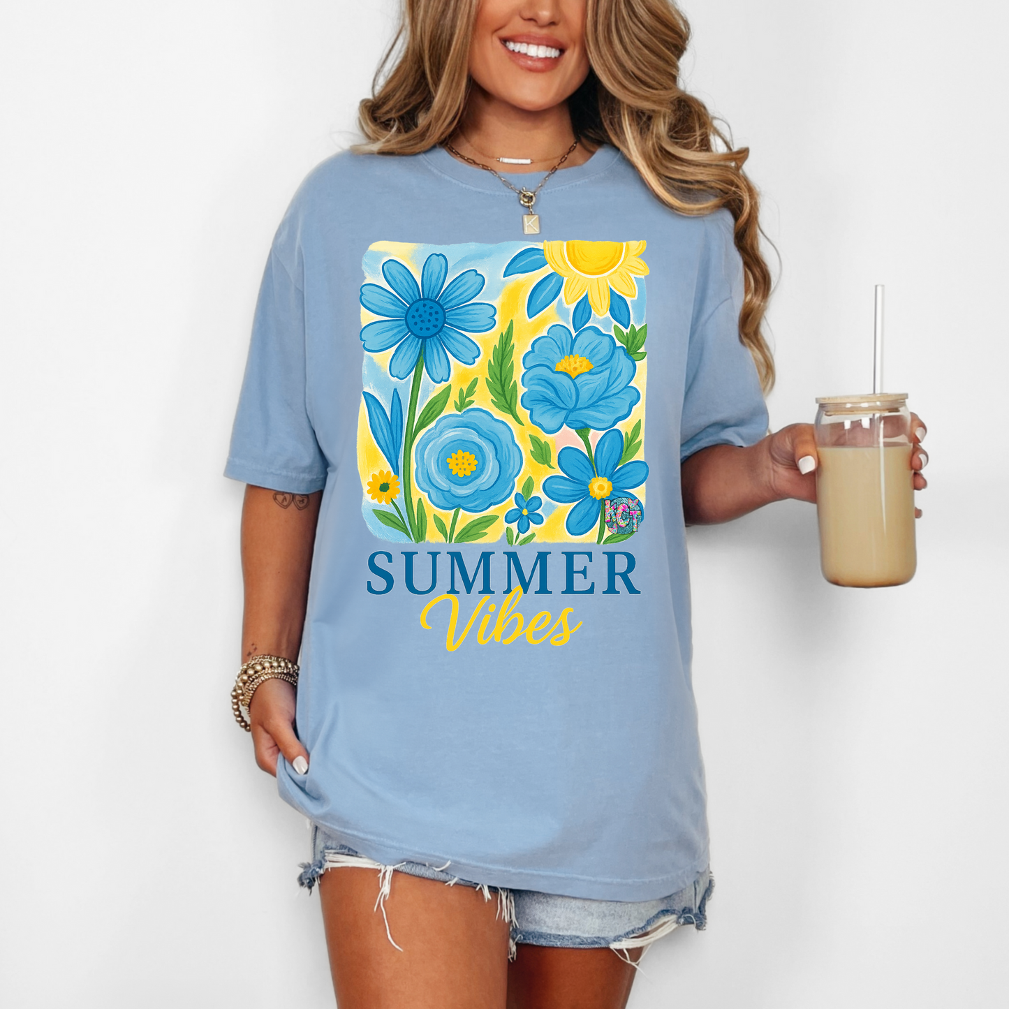 summer vibes with blue and yellow flowers DTF