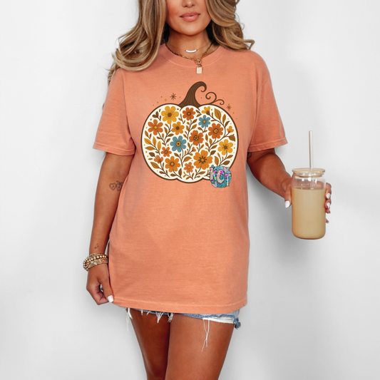 fall foral pumpkin DTF