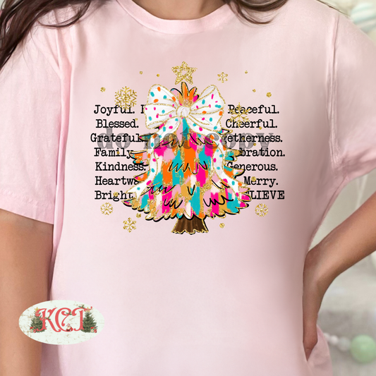 Christmas Tree with words Multicolor brushstroke DTF