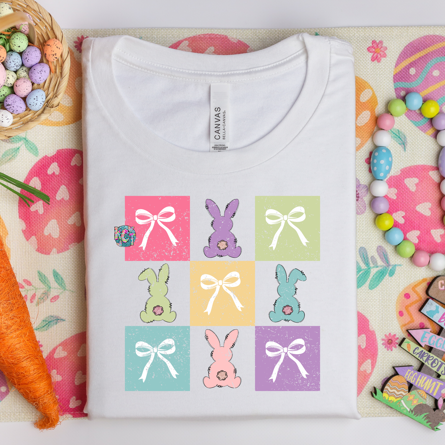 Pastel Checkerboard bunny and bows DTF
