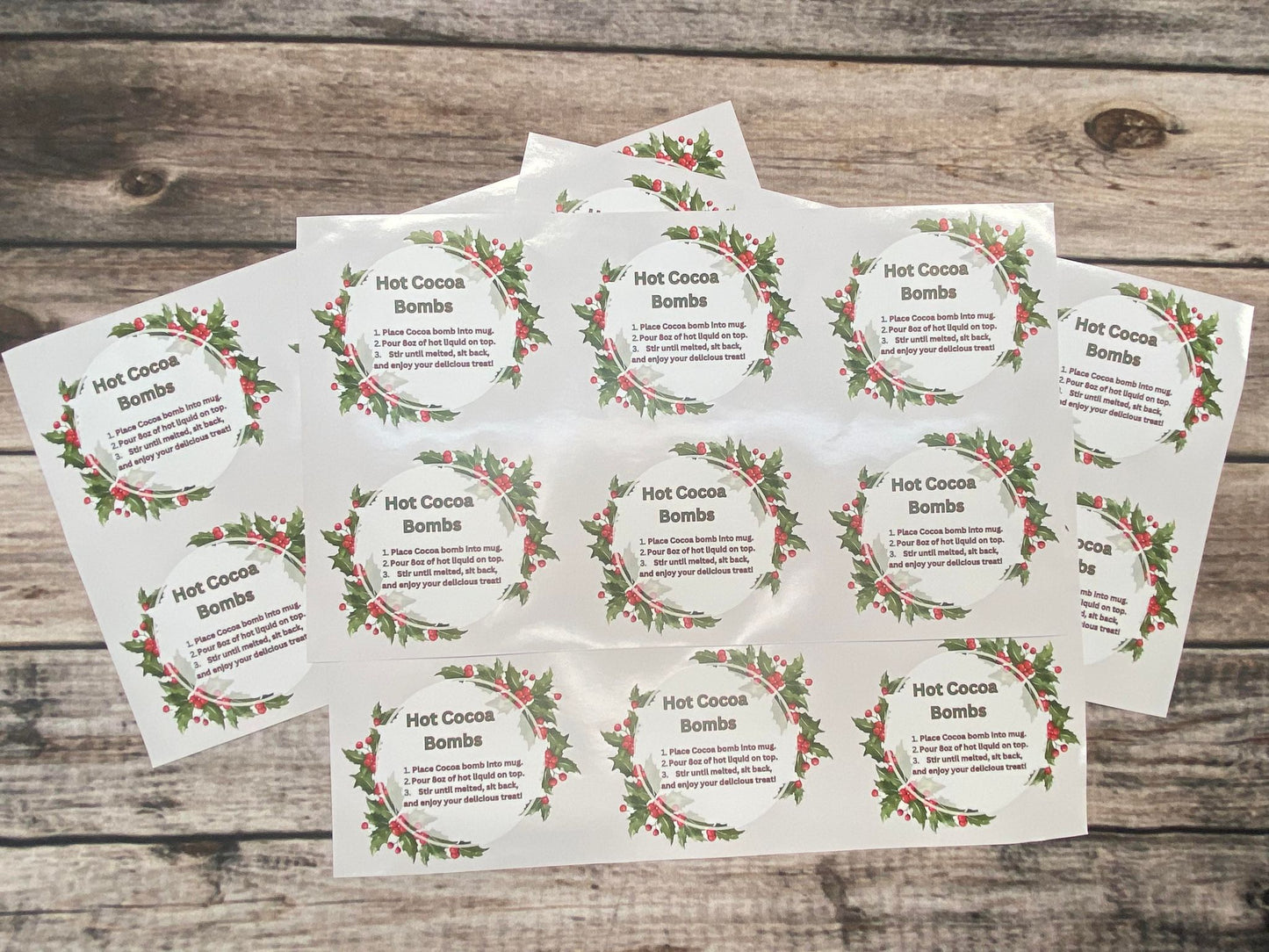 Hot Cocoa Bombs Holly Wreath style sticker