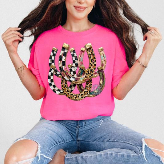cheetah and checkered HorseshoesDTF