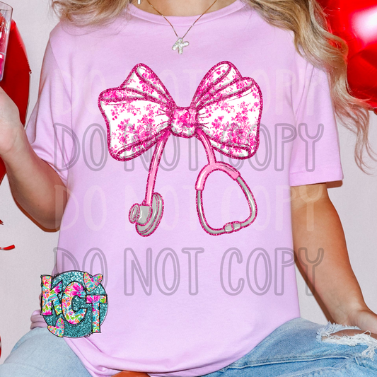 Pink Nurse Floral Bow DTF