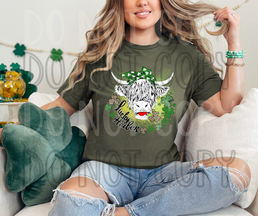 St. Patrick's day highland cow lucky Dtf