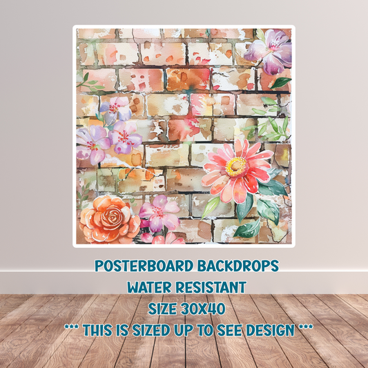 Brick with watercolor floral backdrop