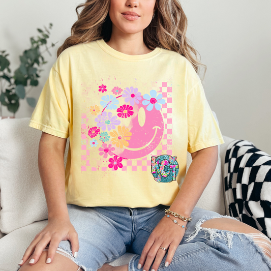 colorful floral smily DTF