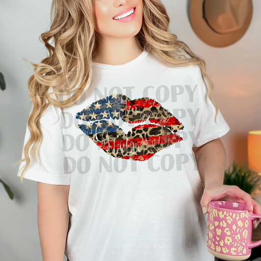 Lips Red White Blue DTF