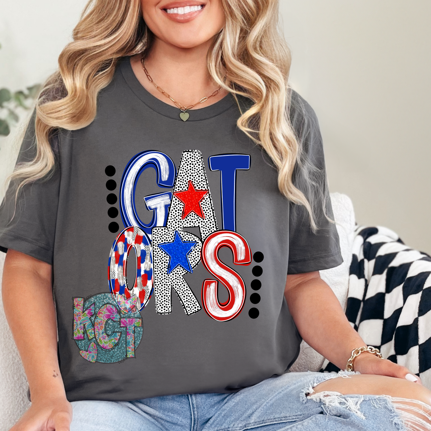 Stars and Dots Mascot Red White and Blue Gators Dtf