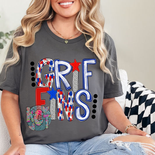 Stars and Dots Mascot Red White and Blue Griffins Dtf