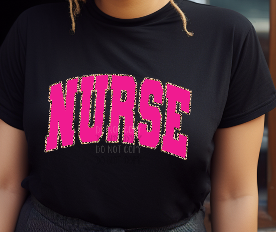 Nurse pink and leopard outline Dtf