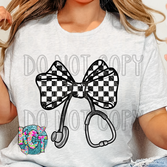 Checkered Nurse Bow DTF