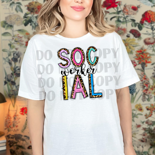 Social Worker Colorful Leopard DTF