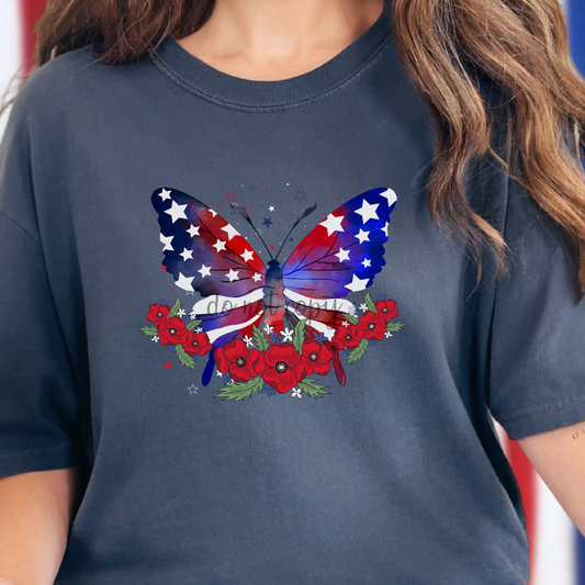 Red, White and Blue Butterfly Dtf
