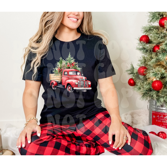 Red Christmas Truck with wood bed Design #2 Dtf