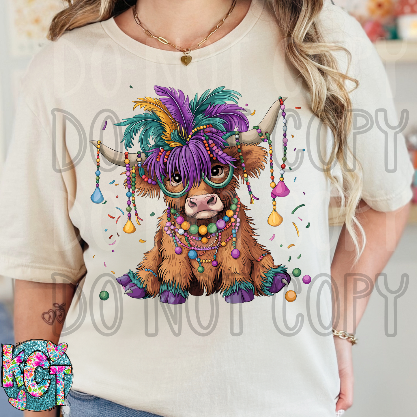 Mardi Gras Highland Cow DTF