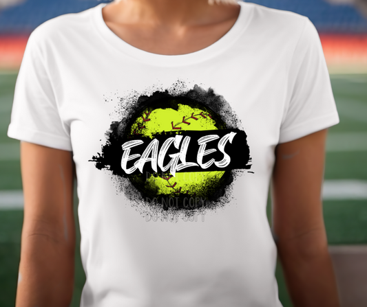 Eagles softball watercolor black Dtf