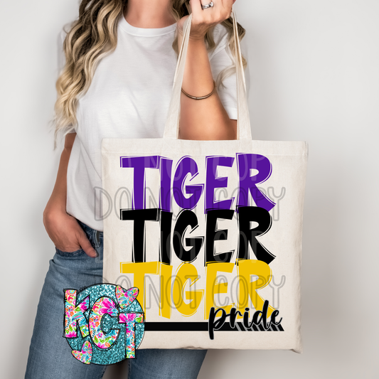 Tiger Mascot Pride Purple and Yellow DTF