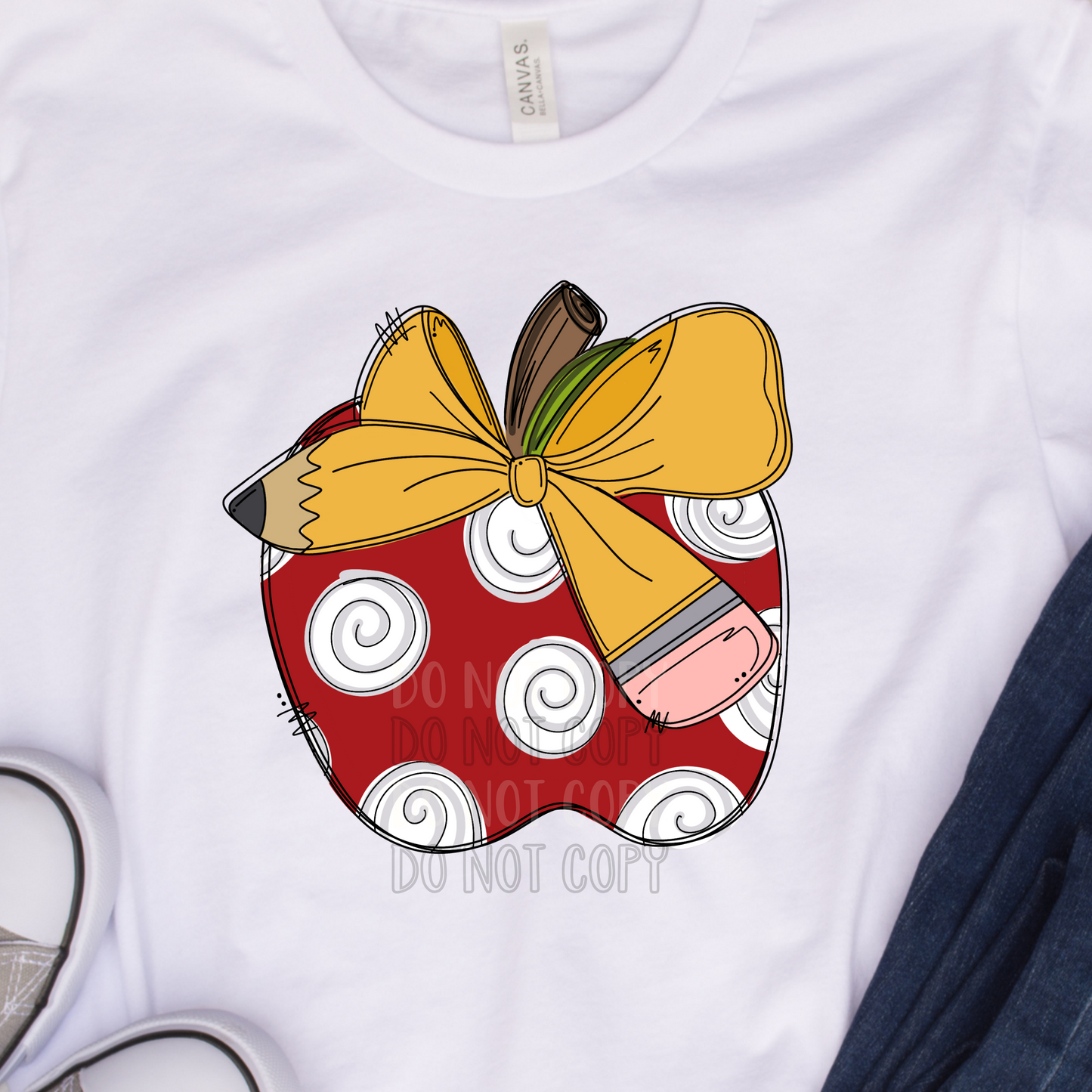 Apple with pencil bow Dtf