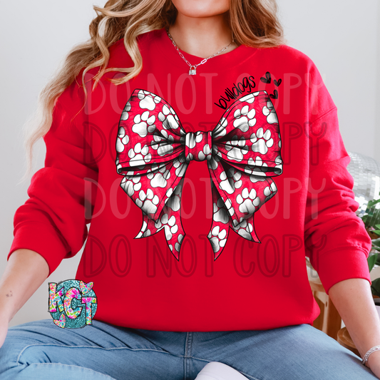 Bulldogs Red Bow with Paw Prints DTF