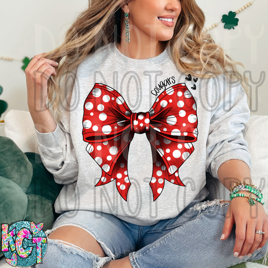 Cougars Bow Red with White Polka Dots DTF