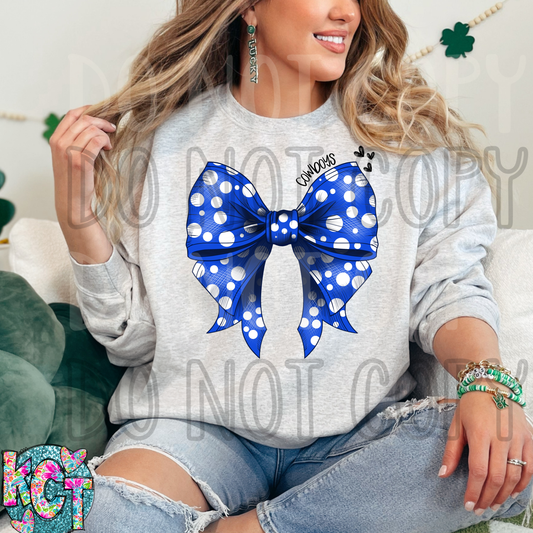 Cowboys Bow Blue with White Polka Dots DTF