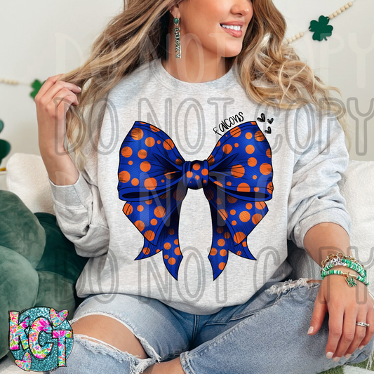 Falcons Bow Blue with Orange Polka Dots