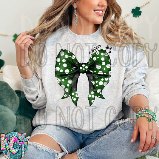 Pointers Bow Green with White Polka Dots
