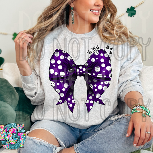 Vikings Bow Purple with White Polka Dots