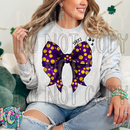 Tigers Bow Purple with Yellow Polka Dots