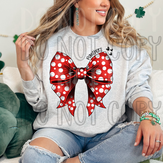 Panthers Bow Red with White Polka Dots DTF
