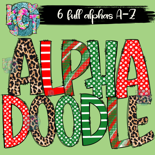 Christmas Red/Green stripes Dots Doodle alpha