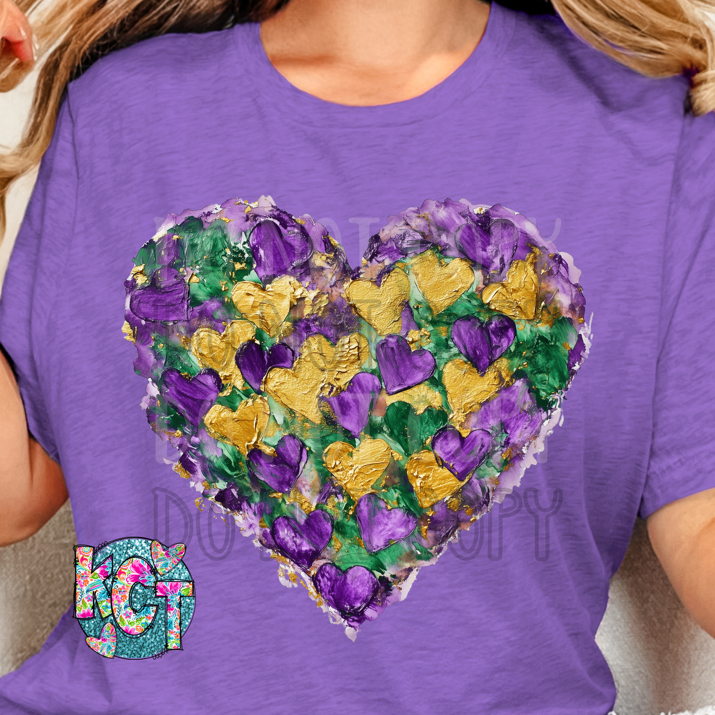 Mardi Gras brushstroke heart DTF