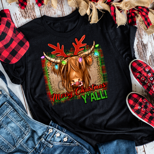 Merry Christmas Ya'll (Highland Cow)  DTF