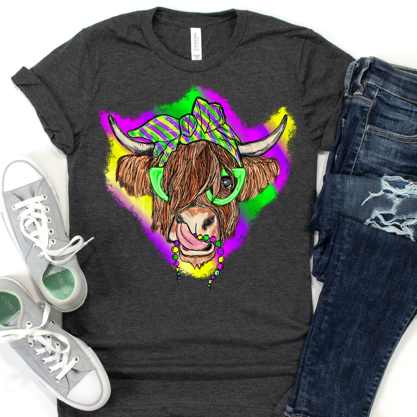 Mardi Gras Highland Cow  DTF