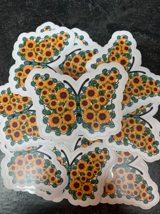 W17 Sunflower & Turquoise Butterfly  diecut