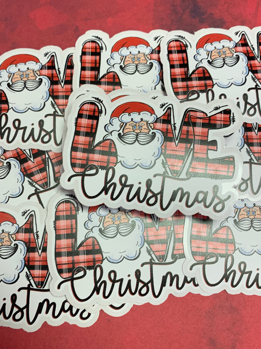 Love Christmas Buffalo Plaid Santa Diecut